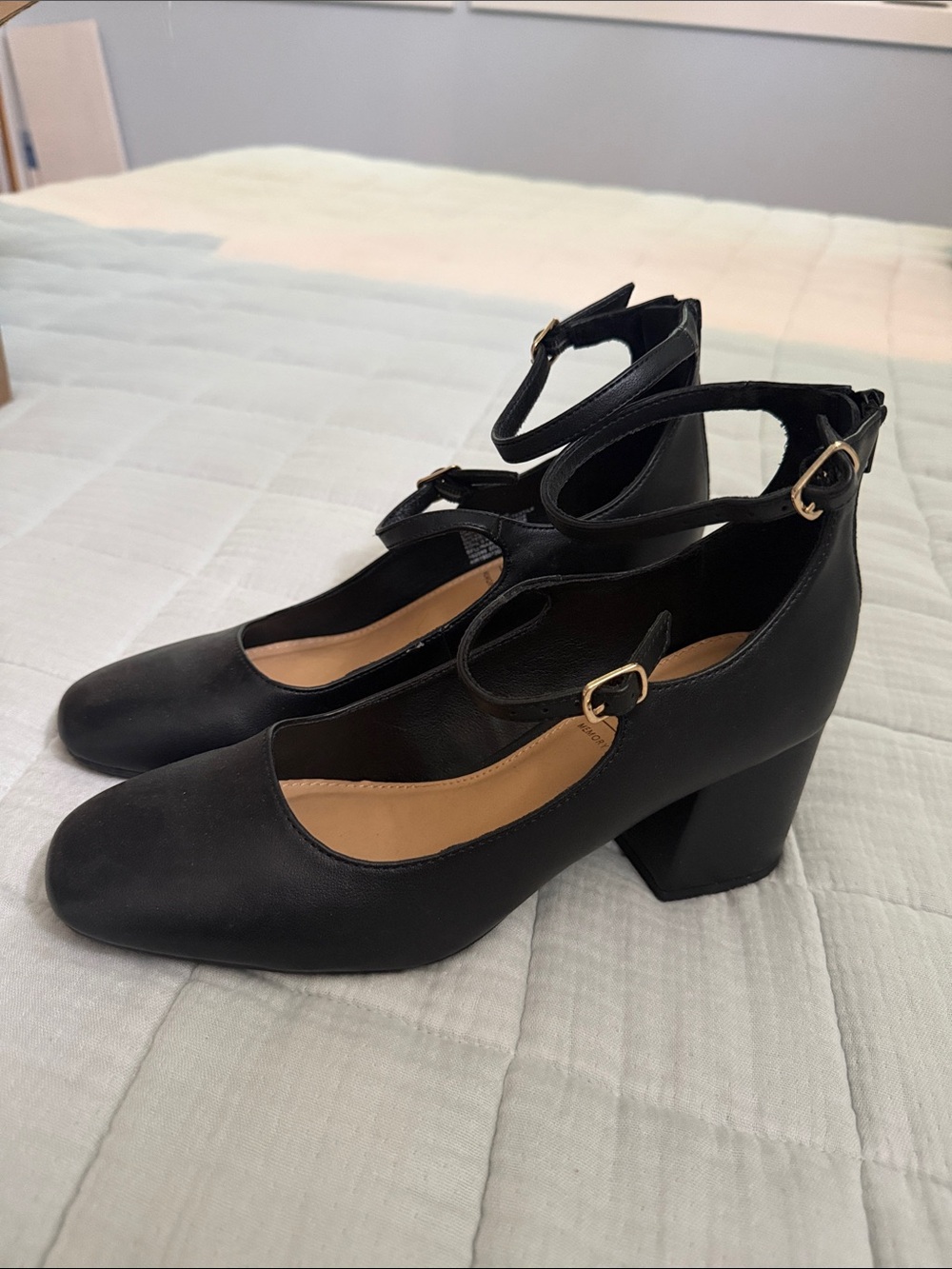 LC Lauren Conrad Black Double-Ankle Strap Block Heels